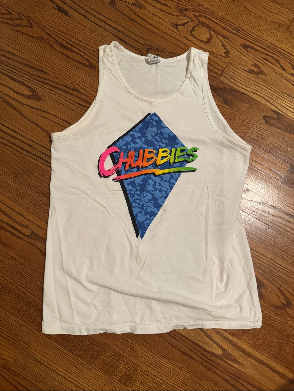 chubbies White Tank Top with Small Navy & Red Logo